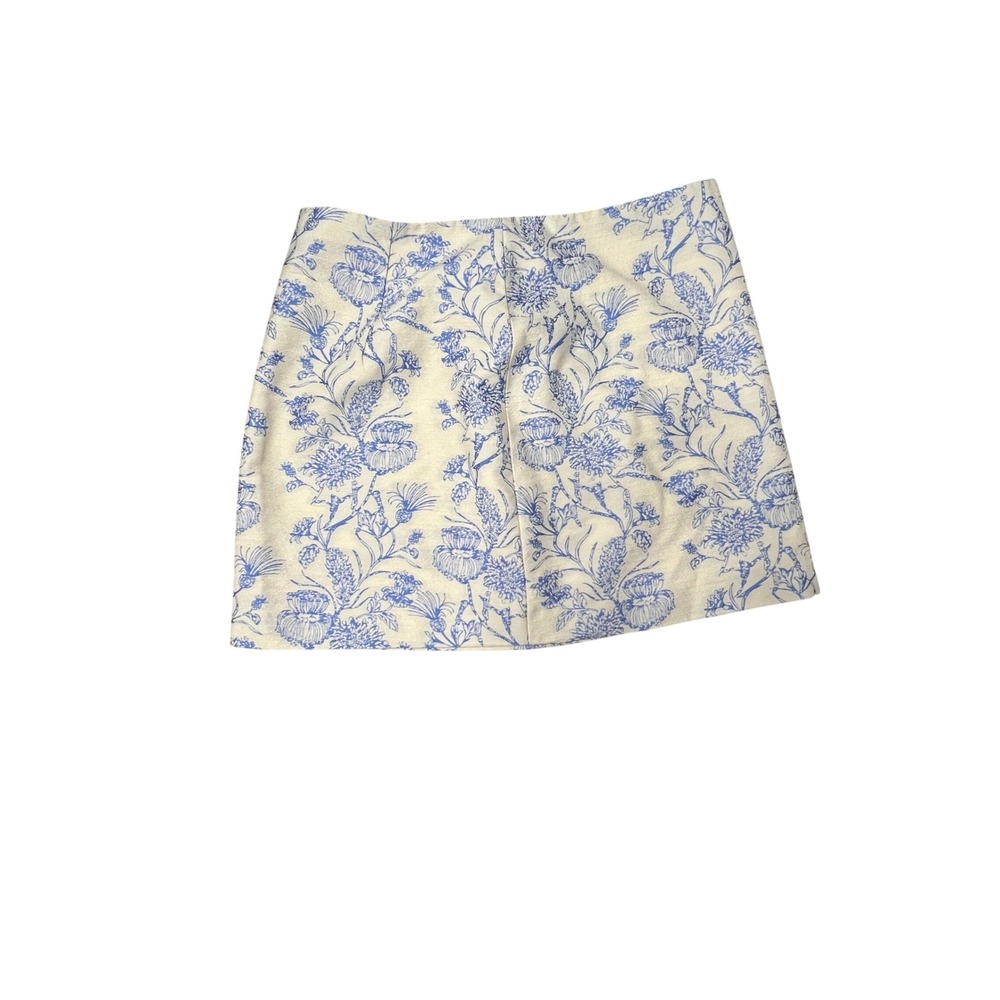 Commense Women's Blue Cream Floral Toile Mini Skirt A-Line Textured - Sz Large